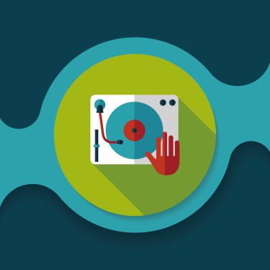 DJ müzik düz simgesi ile uzun gölge, eps10