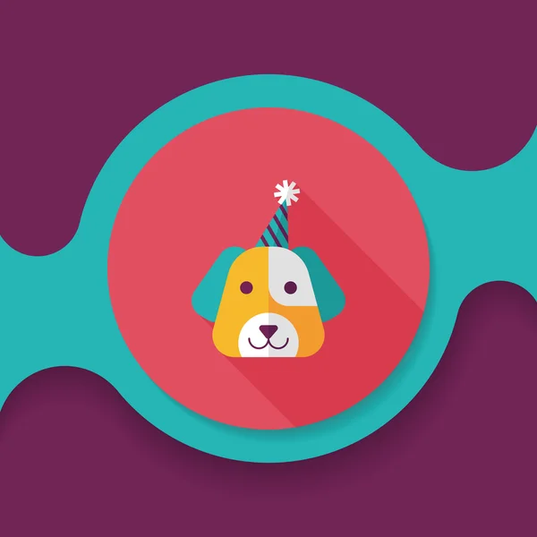 Icône plate anniversaire chien avec ombre longue, eps10 — Image vectorielle