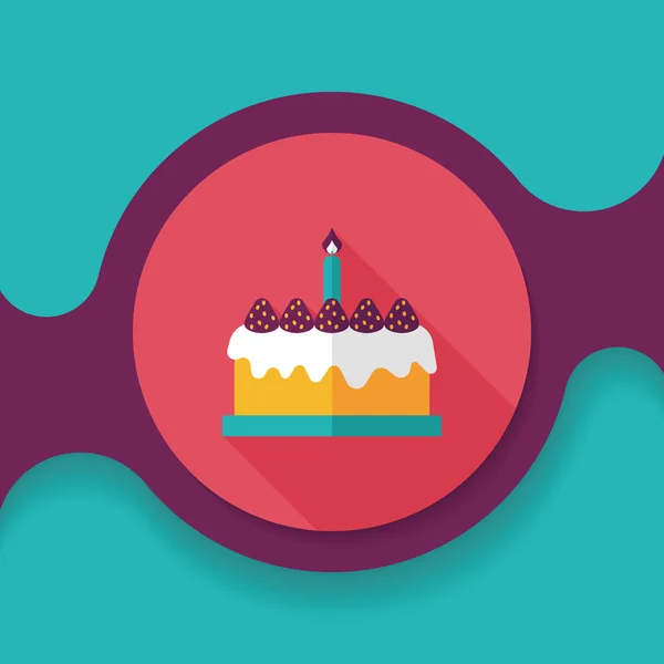 Pastel de cumpleaños icono plano con sombra larga, eps10 — Vector de stock