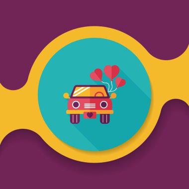 Düğün araba düz simgesi ile uzun gölge, eps10