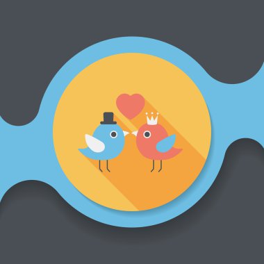 Sevgililer sevgilisi kuş düz simgesi ile uzun gölge, eps10