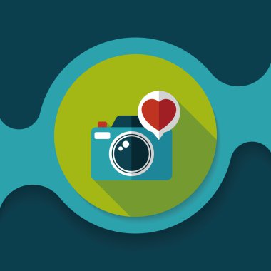 Sevgililer günü fotoğraf kamera düz simgesi ile uzun gölge, eps10