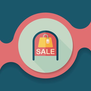 alışveriş mağazası Satılık işareti düz simgesi uzun gölge, eps10 ile