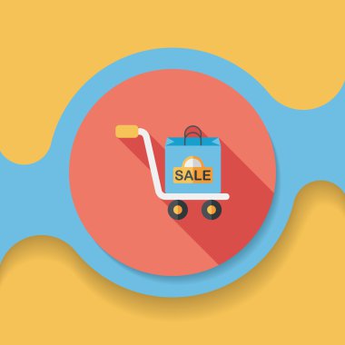 alışveriş arabası düz simgesi uzun gölge, eps10 ile işleme