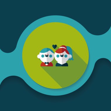 Düğün Çift düz simgesi ile uzun gölge, eps10