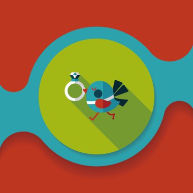 kuş uzun gölge, eps10 ile elmas yüzük düz simgesi ile düğün