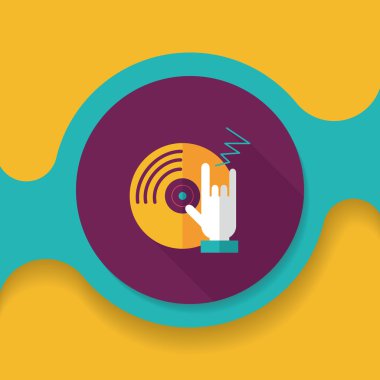 DJ müzik düz simgesi ile uzun gölge, eps10