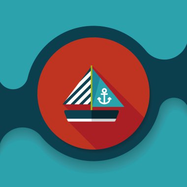 yelkenli ile uzun gölge düz simgesi