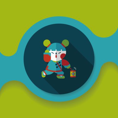 Çin yeni yılı kız uzun gölge, eps10 düz simgesiyle