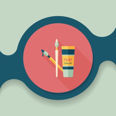 Fırça ve renk tüp düz simgesi ile uzun gölge, eps10