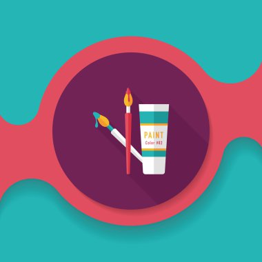 Fırça ve renk tüp düz simgesi ile uzun gölge, eps10