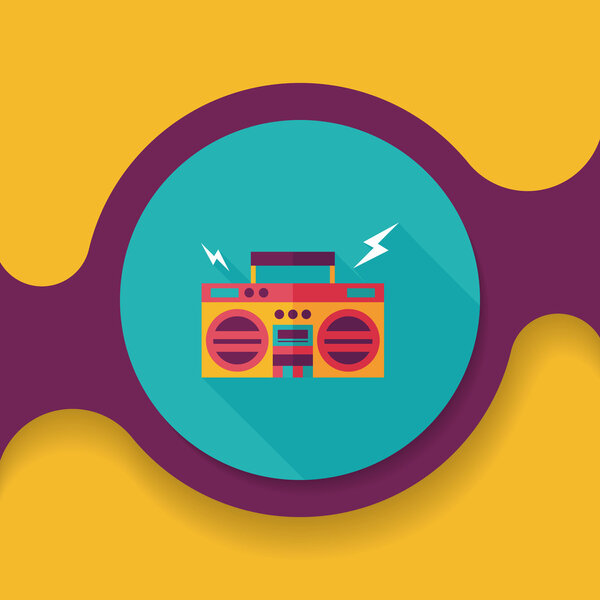 ghetto blaster audio flat icon with long shadow,eps10