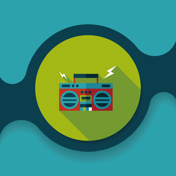 ghetto blaster audio flat icon with long shadow,eps10