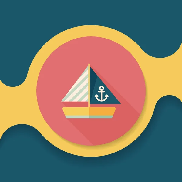 Sailboat flat icon with long shadow — Stock Vector