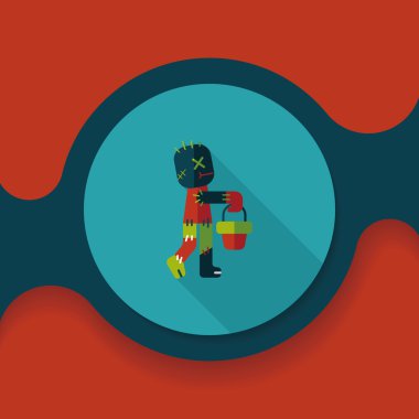 Cadılar Bayramı mumya düz simgesi ile uzun gölge, eps10