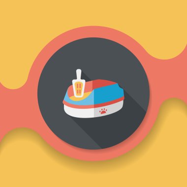 Evde beslenen hayvan kedi çöp kutusu düz simgesiyle uzun gölge, eps10