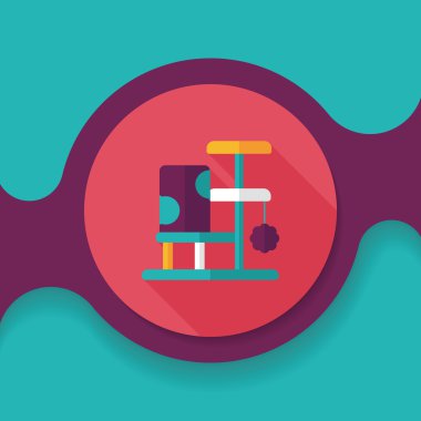 Evde beslenen hayvan kedi ağaç uzun gölge, eps10 düz simgesiyle