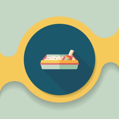 Evde beslenen hayvan kedi çöp kutusu düz simgesiyle uzun gölge, eps10