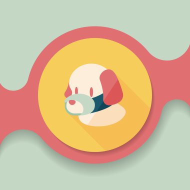 Evde beslenen hayvan köpek ağız kapak düz simgesiyle uzun gölge, eps10