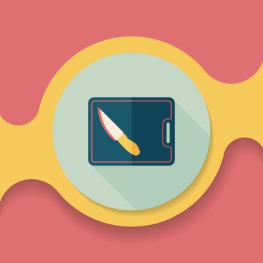 uzun gölge ile yönetim kurulu ve bıçak düz simgesi doğrama mutfak eşyaları,