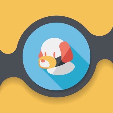 Evde beslenen hayvan köpek ağız kapak düz simgesiyle uzun gölge, eps10