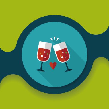 Uzun Gölge, eps10 ile Sevgililer günü şampanya düz simgesi