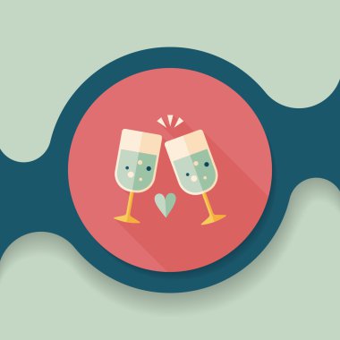 Uzun Gölge, eps10 ile Sevgililer günü şampanya düz simgesi