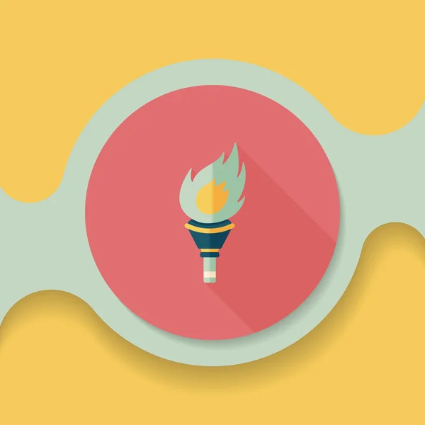 Flaming torch flat icon with long shadow, eps10 — стоковый вектор