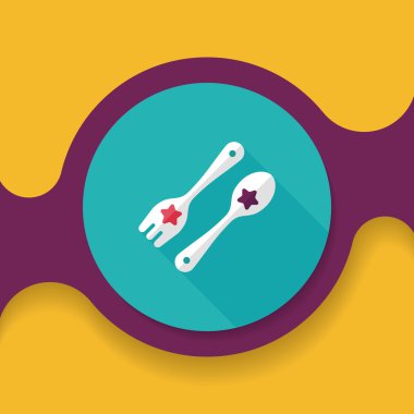 Uzun Gölge, eps10 düz simgesiyle dishware ve çatal bıçak takımı