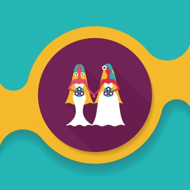 Düğün Çift düz simgesi ile uzun gölge, eps10