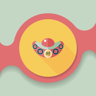 Çin yeni yılı düz simgesi ile uzun gölge, eps10, Altın külçe wi