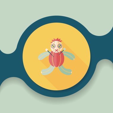 Cadılar Bayramı Vudu bebeği düz simgesi ile uzun gölge, eps10