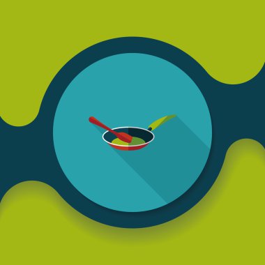 Uzun Gölge, eps ile mutfak eşyaları kızartma tavası ve kürek düz simgesi