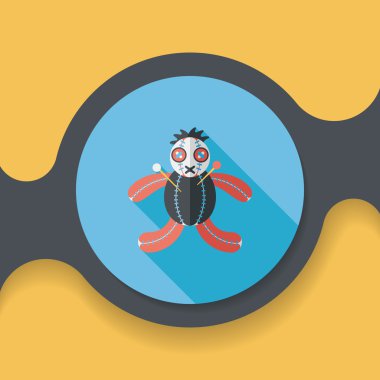 Cadılar Bayramı Vudu bebeği düz simgesi ile uzun gölge, eps10