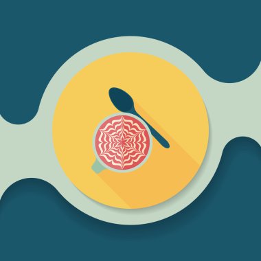 kahve latte sanat düz simgesiyle uzun gölge, eps10