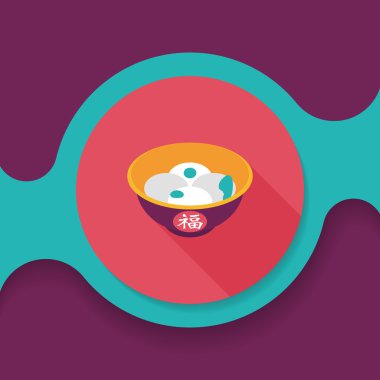 Çin yeni yılı tangyuan düz simgesi ile uzun gölge, eps10