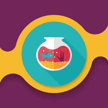 Uzun Gölge, eps10 ile evde beslenen hayvan balık yuvarlak kase düz simgesi