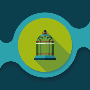 Evde beslenen hayvan kuş kafesi düz simgesi ile uzun gölge, eps10