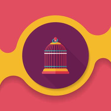 Evde beslenen hayvan kuş kafesi düz simgesi ile uzun gölge, eps10