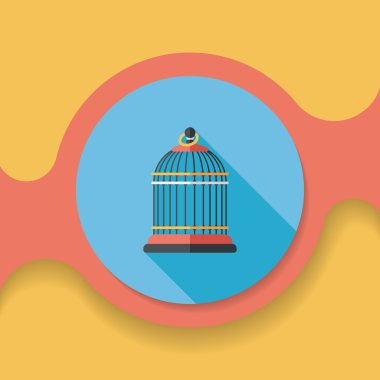 Evde beslenen hayvan kuş kafesi düz simgesi ile uzun gölge, eps10