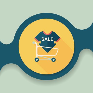 Satılık işareti yönetim kurulu ve sepeti düz simgesi uzun gölge, eps ile alışveriş