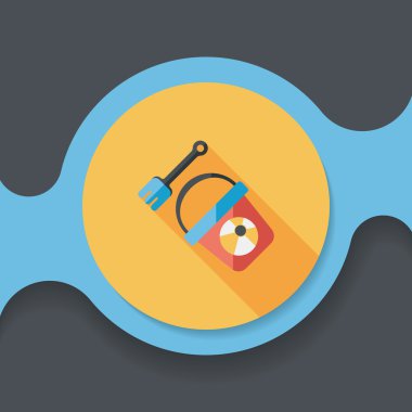 kürek ve kova oyuncakları düz simgesi ile uzun gölge, eps10