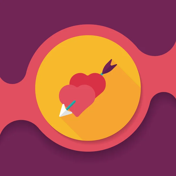 Valentine's Day love heart icône plate avec ombre longue, eps10 — Image vectorielle