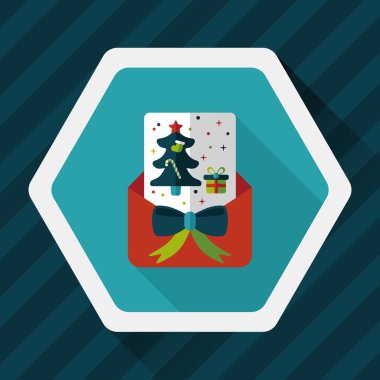 Noel kartı düz simgesi ile uzun gölge, eps10