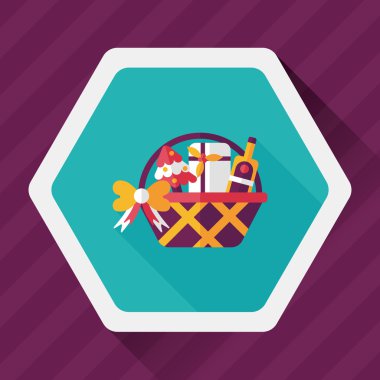 Boże Narodzenie prezent kosz płaski ikona z długim cieniem, eps10
