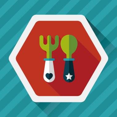 Uzun Gölge, eps10 düz simgesiyle dishware ve çatal bıçak takımı