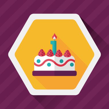 doğum günü pastası düz simgesi ile uzun gölge, eps10