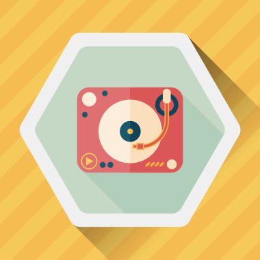 DJ müzik düz simgesi ile uzun gölge, eps10