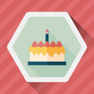 doğum günü pastası düz simgesi ile uzun gölge, eps10