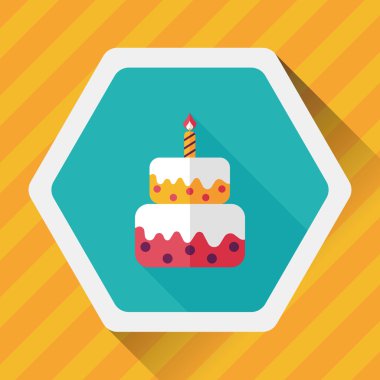 doğum günü pastası düz simgesi ile uzun gölge, eps10
